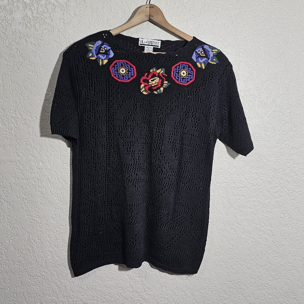 Vintage SK & Company Floral Knit Grandmacore Sweater